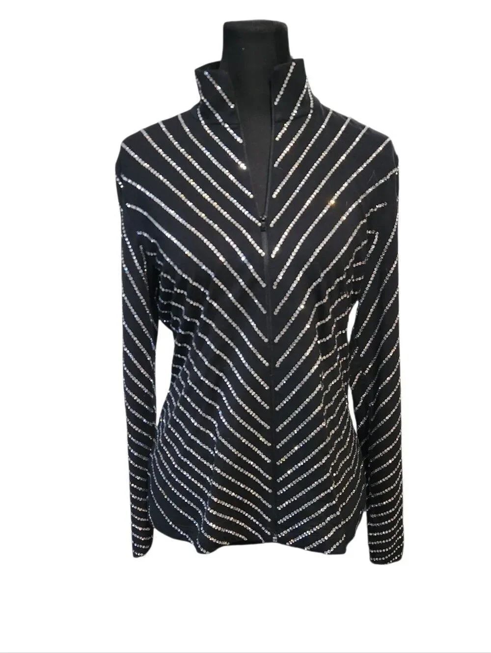 Grayse Clothing Luxury Rhinestone Blazer Jacket Black Silver M Black Silver